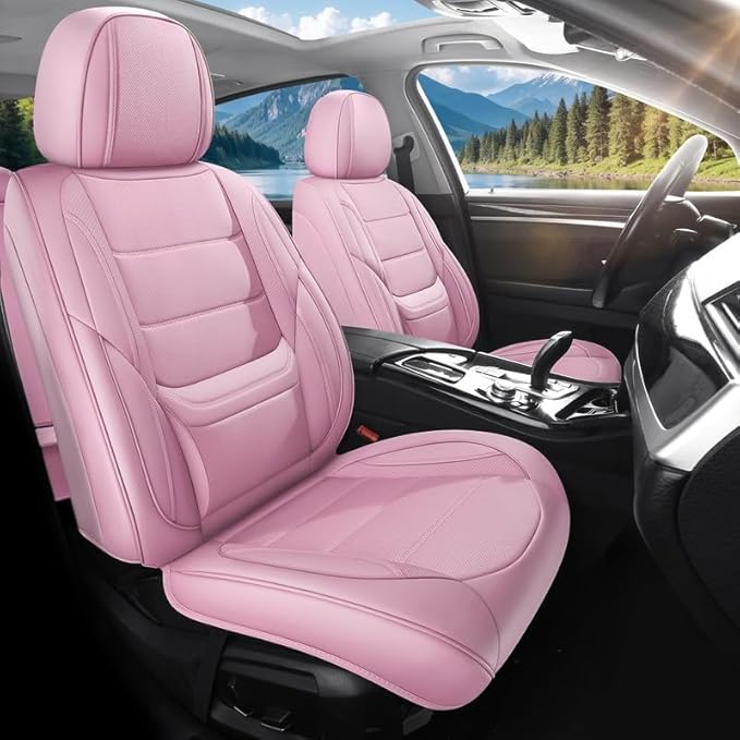 Car Seat Covers Custom Fit for Chevrolet/Chevy Volt 2010-2019, Premium Faux Leather Waterproof Car Seat Protectors with Lumbar Support, Breathable Anti-Slip Easy to Install(Pink,Full Set)