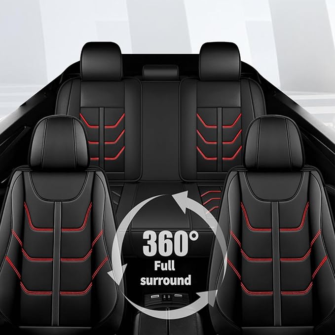 TTX LIGHTING Car Seat Covers fit for GMC Terrain 2010-2026 Full Set: Premium Leather Automotive Seat Cover with Airbag Compatible Waterproof (5 Seats, Redline)