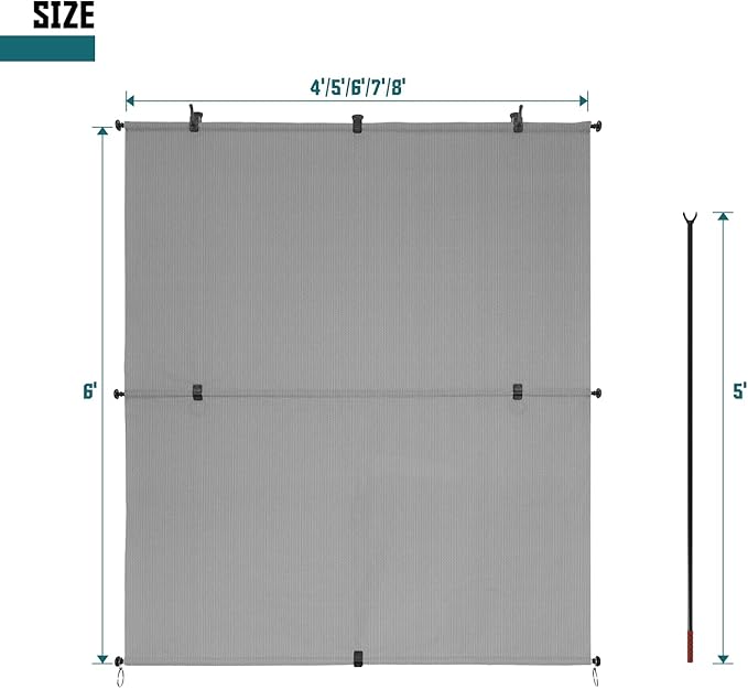 Bynbbur 6'W x 14.5'H Outdoor Patio Shades Foldable Roller Blinds, 220 GSM Sun Shade Roll Up Porch Screens Exterior Shade Cloth for Deck Pergola Backyard, Light Gray