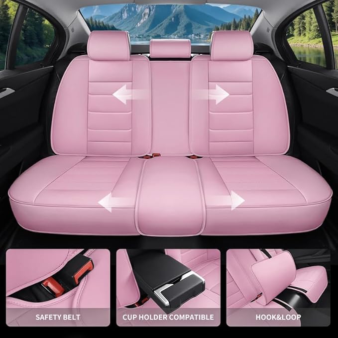 Car Seat Covers Full Set Custom Fit for Ford Focus 2000-2018 - Premium Leather with Lumbar Support, Breathable, Anti-Slip & Excellent Seating Experience (Pink, Full Set)