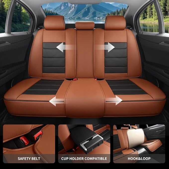 Car Seat Covers Full Set Custom Fit for Ford Bronco Sport 2021-2026-Luxury Leather with Lumbar Support, Breathable, Waterproof, Anti-Slip, Durable, Easy to Install (BlackBrown,Full Set)