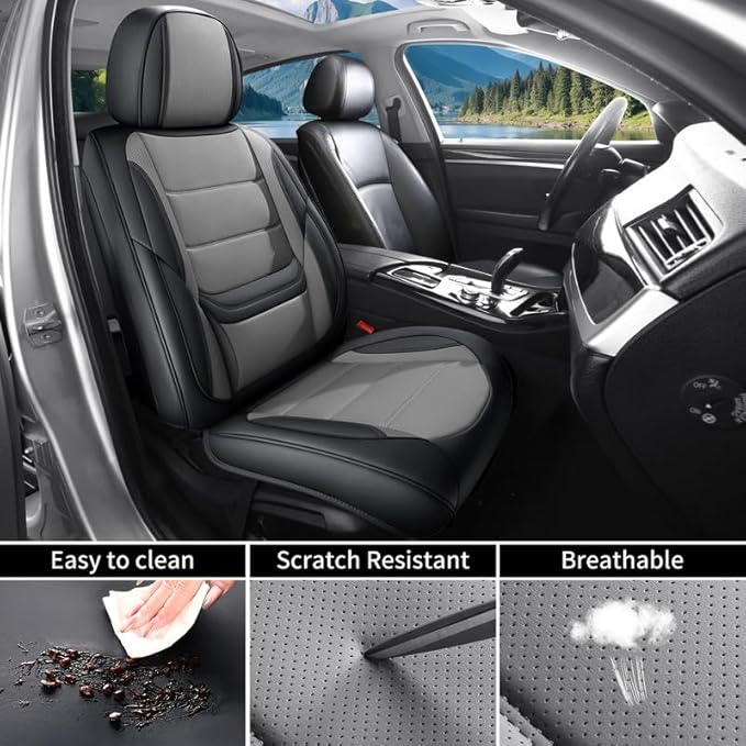 Car Seat Covers Custom Fit for Chevrolet/Chevy Cobalt 2004-2010 , Premium Faux Leather Waterproof Car Seat Protectors with Lumbar Support, Breathable Anti-Slip Easy to install(Black&Gray,Full set)