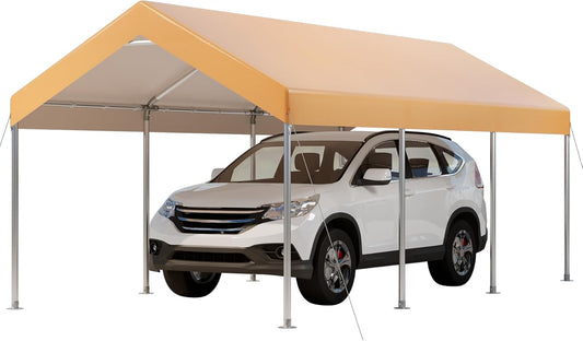 10X20 Ft Heavy Duty Carport Canopy, Portable Garage, Car Tents, Easy to Assemble, Reinforced Structure, with Hanging Edge, Applicable to Car, Bike, Boat, Party (Yellow)