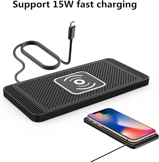 Wireless Charging Pad for Car for Ford Super Duty F-550, 15W Fast Wireless Charger Mat Non-Slip Silicone Car Center Console Phone Charging Pad,A/15W-Type-c