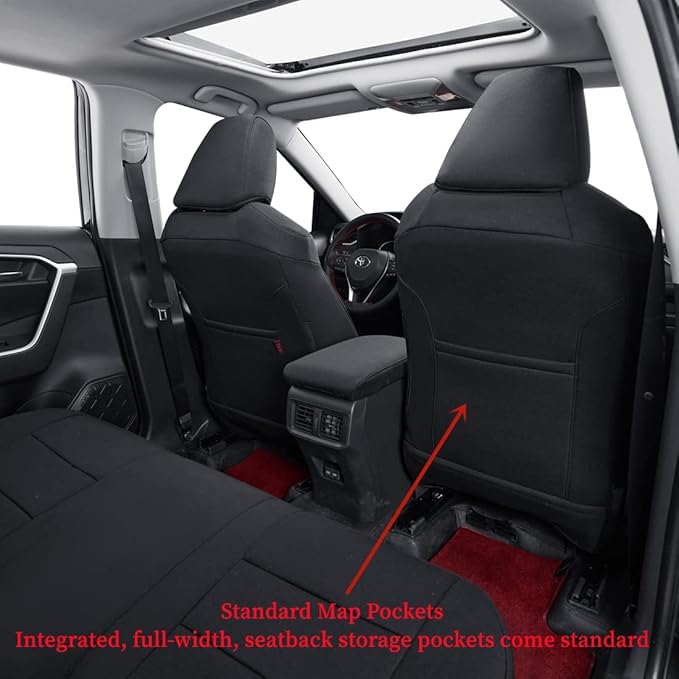 coverdream RAV4 Hybrid Seat Covers Custom Fit for 2019-2024 2025 Toyota RAV4 Hybrid (Not for XSE/SE/Plug-in Hybrid),Full Coverage,Airbag Compatible,Polyester Car Seat Protector(Full Set,Black)