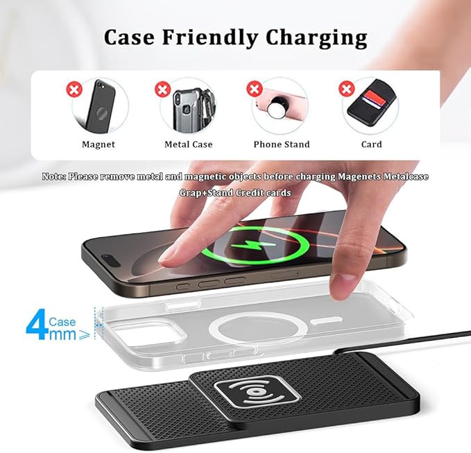 Wireless Charging Pad for Car for Mazda CX-3 CX-5 CX-30 CX-50 CX-7 CX-9 CX-70 CX-90 MX-30 Tribute 2001-2026, 20W Fast Wireless Car Charger Pad Type-C/USB Non-Slip Phone Charging Mat