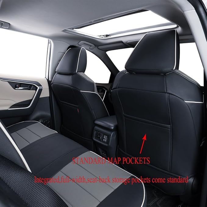 EKR Rav4 Seat Covers Custom Fit for Toyota Rav4 (Hybrid) SE/XSE & (PHEV) GR Sport 2026,Waterproof Car Seat Cover Full Set for SUV,Factory-Style Interior Upgrade,Faux Leather(Black/Gray)