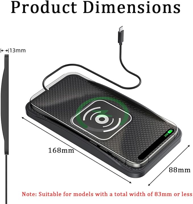 Wireless Car Charger Pad for Ford Mustang 2000-2026, Type-C/USB 20W Car Wireless Charger Non-Slip Phone Charging Pad Car Accessories,A 30cm Cable Type-C Plug