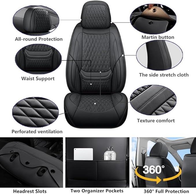 Car Seat Covers Full Set Custom Fit for Pontiac G3 2009-2010 - Premium Faux Leather with Lumbar Support | Breathable, Waterproof, Anti-Slip, Durable (Black,Full Set)