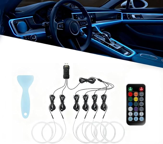 Car Interior Lights for Tesla Model S Plaid 2021–2025, Car Ambient Lighting Kits, Multiple Light Modes, Interior Car LED Strip Lights with Remote Control, Sync to Music, 8m