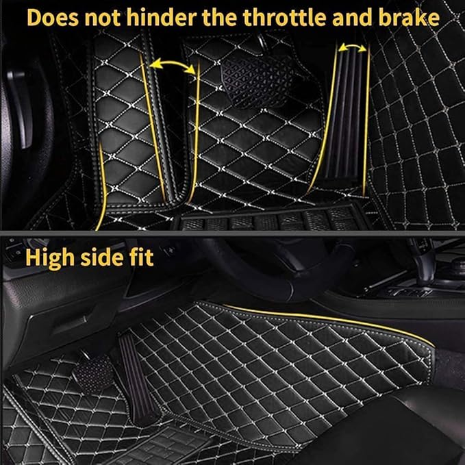 Custom Making Car Floor Mats Compatible for 2000-2025 All Mode Sedan SUV Sports Car Full Coverage Cute Pads Protection Non-Slip Leather Floor Liners (Red+Dark Brown Edge)