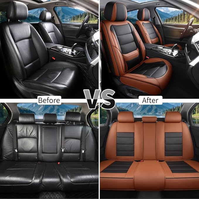 Car Seat Covers Full Set Custom Fit for Buick Regal 2009-2020-Luxury Leather with Lumbar Support, Breathable, Waterproof, Anti-Slip, Durable, Easy to Install (BlackBrown,Full Set)