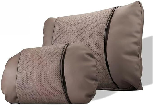 1/2PCS PU Leather Car Neck Pillow & Lumbar Support Cushion, Breathable Universal Seat Headrest Waist Pad, Soft Support Cushion for Daily Driving and Travel(D Style)