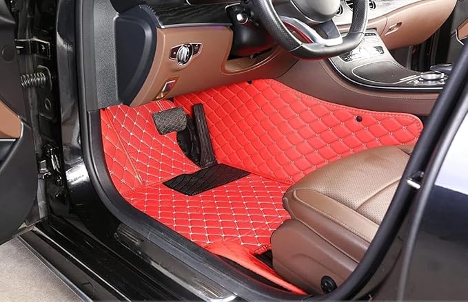 Custom Personalized Floor Mats for Cars，Luxury Full Coverage All Weather Car Floor Mats，Anti-Slip Leather Car Mat Set ，Custom Floor Mats for 99% of Cars, Trucks & SUVs (Red and Black)