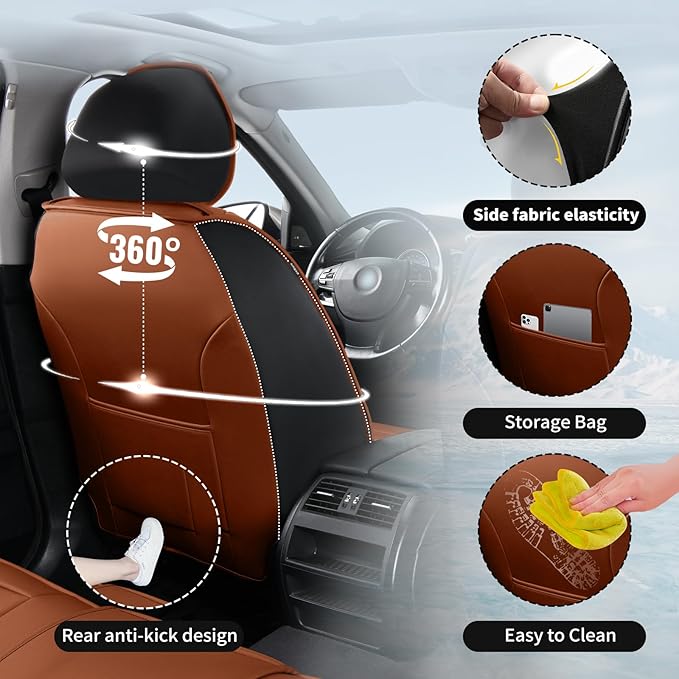 Fit Tucson Premium Leather Car Seat Covers Compatible with Hyundai Tucson 2010-2026, Breathable, Wear Resistant, Airbag Compatible, All-Weather Protection & Full Coverage, 2 Front Seat Brown