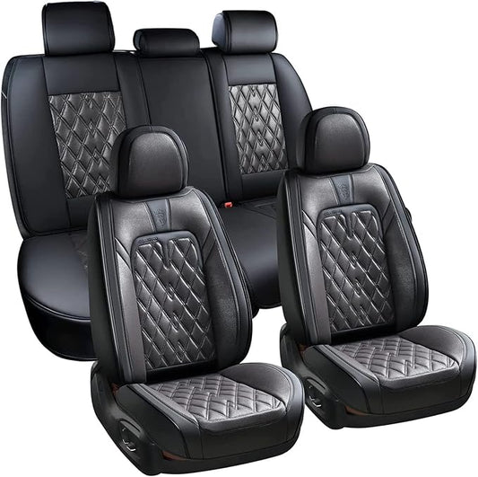 Coverado Car Seat Covers Full Set, 5 Seats Covers for Cars, Car Seat Covers Front Seats Back Seat Covers, Car Seat Protector Luxury Leathaire Waterproof Seat Cushions Universal Fit Most Cars Black