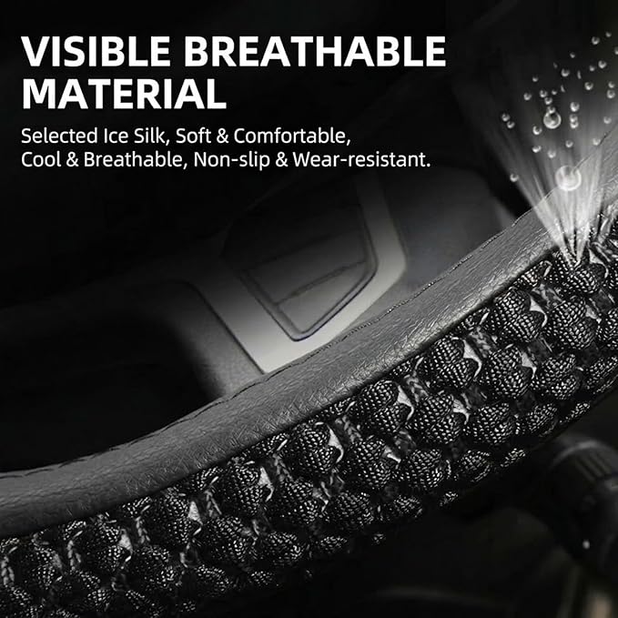 Size 16-20 Inch Ice Silk Ventilation Multi-Style Comfy Grip Steering Wheel Cover for Truck, Bus, Big Rig Trucker,SUV， Anti-Slip Design 16-20 Inch (Black, 19)