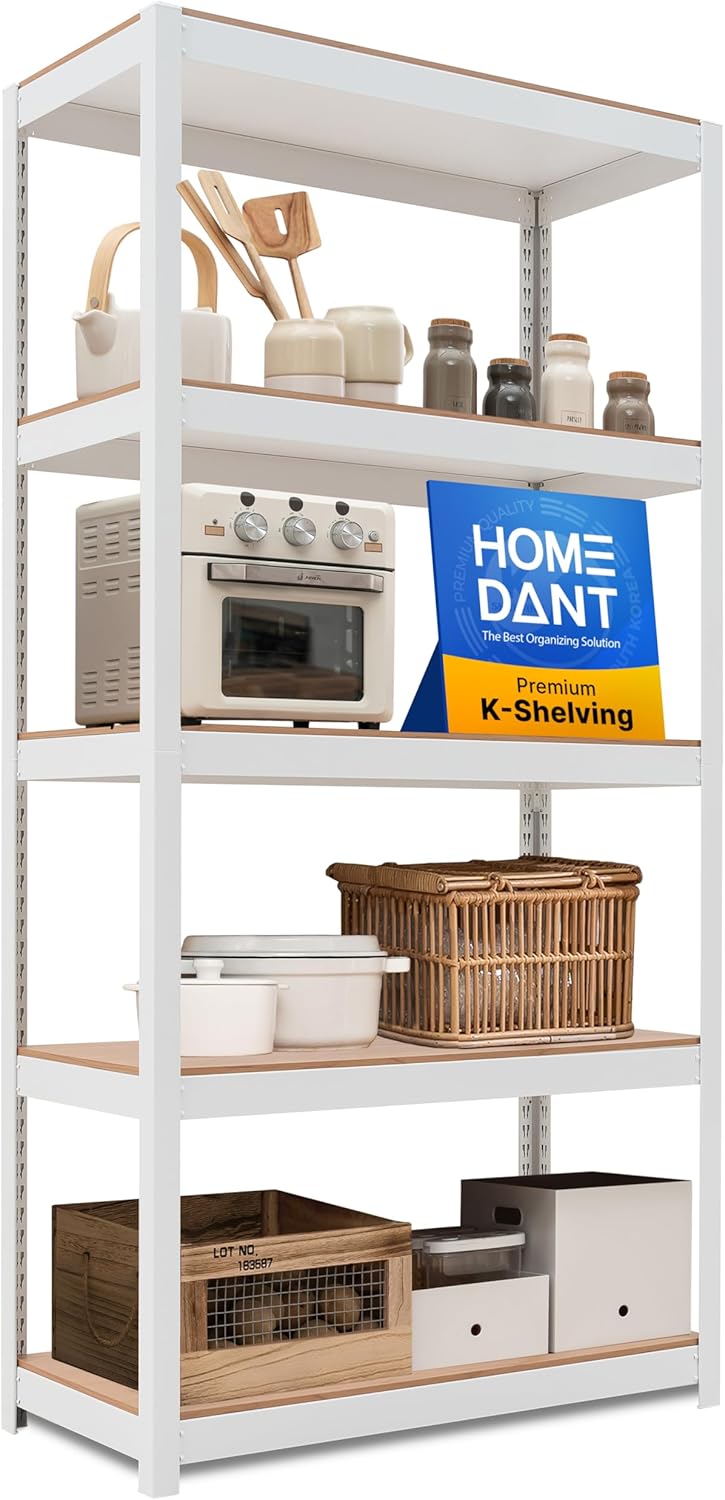 HOMEDANT House 5-Tier Laminated Metal Shelving Unit Adjustable Storage Utility Rack Heavy Duty Shelves Organization Multipurpose Shelf Kitchen Garage Pantry Closet 1Pack