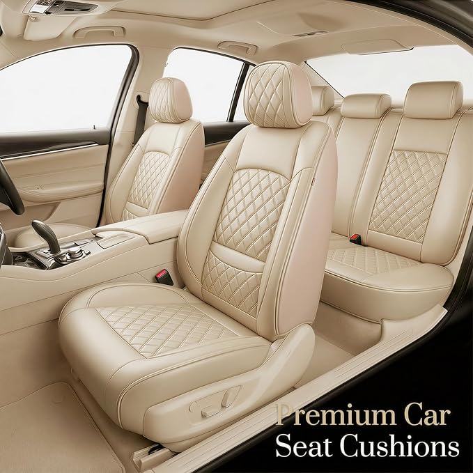 Fit RLX Car Seat Covers for Acura RLX 2013-2020 - Premium Leather, Waterproof, All-Weather, Airbag Compatible, Anti-Slip, Breathable, Easy Install, Seat Protectors, Full Set, Beige