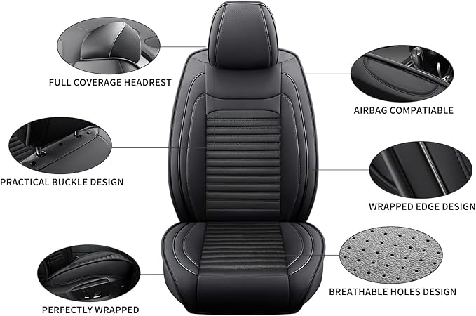 Car Seat Covers Full Set Fit for Toyota Venza 2009-2026, Premium Faux Leather Car Seat Protector,Breathable Anti-Slip Full Wrapping Edge Seat Covers(Black,Full Set)