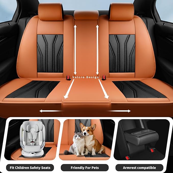 Fit Rogue Car Seat Covers Compatible with Nissan Rogue 2011-2025 2026 - Full Set Premium Leather， Waterproof Breathable， All-Weather Seat Cushion Protecto&Airbag Compatible （Orange&Black