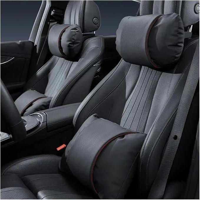 1/2PCS PU Leather Car Neck Pillow & Lumbar Support Cushion, Breathable Universal Seat Headrest Waist Pad, Soft Support Cushion for Daily Driving and Travel(F Style)