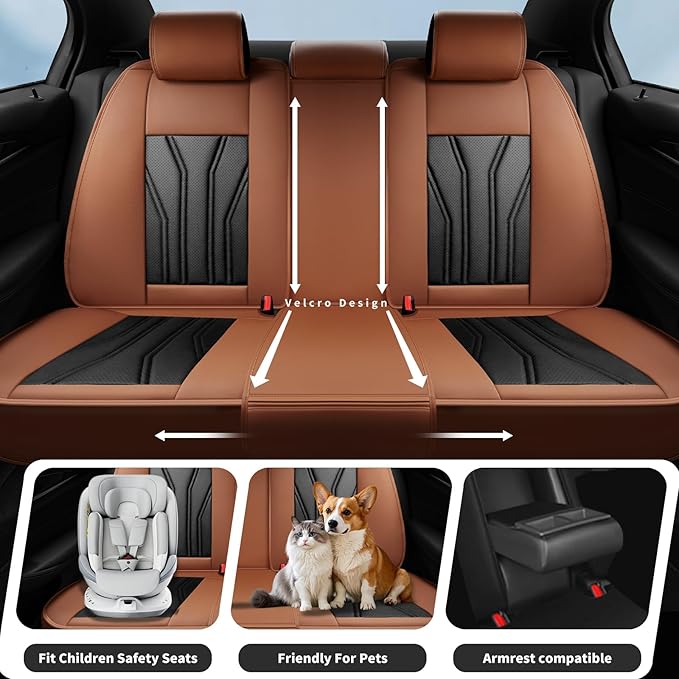 Fit Accord Car Seat Covers Premium Leather for Honda Accord 2012-2025 2026. Waterproof， Breathable, Scratch-Resistant & All-Weather Seat Cushion Protector（Front Seat,Brown&Black