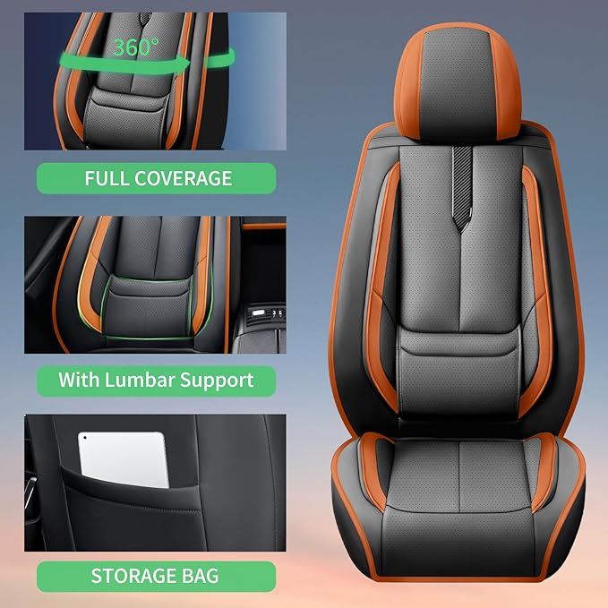 Fit Kona Car Seat Covers for Hyundai Kona 2018-2024 2025 2026 -Upgraded Premium Waterproof & Breathable Leather,Airbag Compatible,All-Weather Seat Cushion Protector,2 Front/Black-Brown