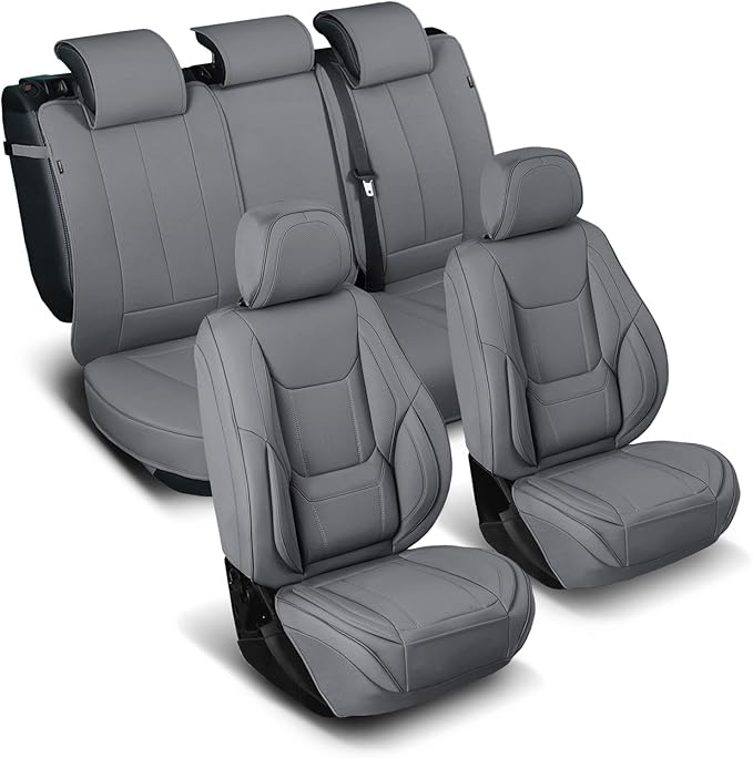 Coverland Custom Fit Car Seat Covers for Car Compatible with [2004-2008 Toyota Solara Convertible] Premium Water Resistant Leather Non-Slip Interior Protector [Full Set Dark Gray - Size Chart X80]