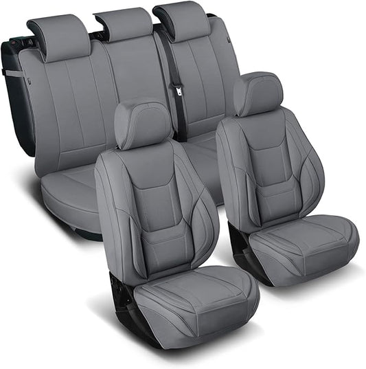 Coverland Custom Fit Car Seat Covers for Car Compatible with [Fiesta, Accord, Civic, Altima] Premium Water Resistant Leather Non-Slip Interior Protector [Full Set Dark Gray - Size Chart X52]