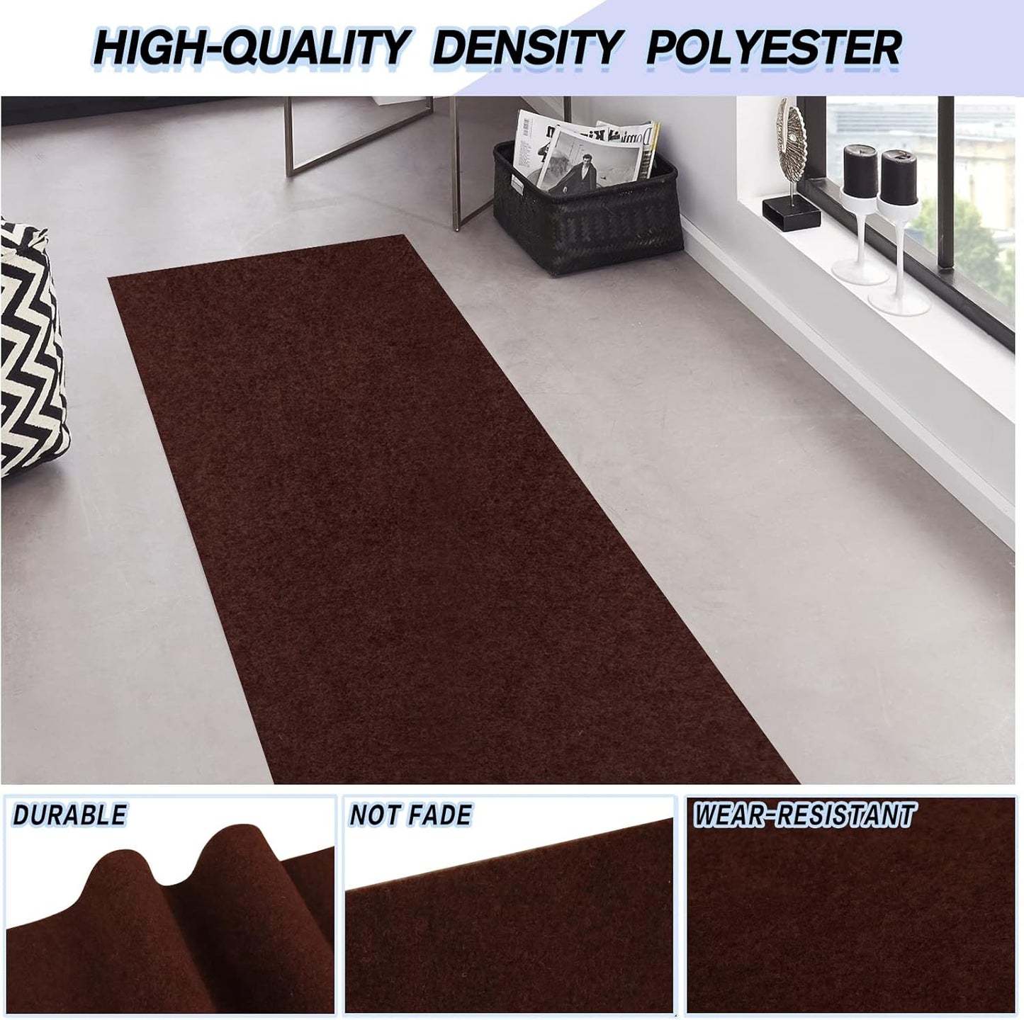 Custom Size Backed Non-Slip Area Rugs Runner, Easy Clean, Waterproof Runner Rugs for Hallway Entryway, Kitchen, Laundry, 4FT x 15FT, Brown