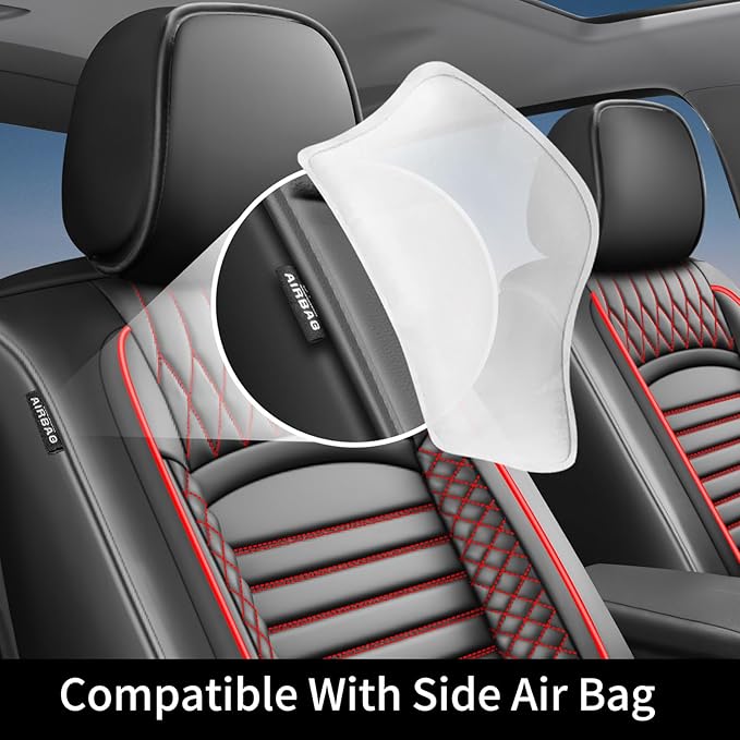 Fit Elantra Car Seat Covers for Hyundai Elantra 2017-2024 2025 2026 - Upgraded Premium Waterproof & Breathable Leather,Airbag Compatible, All-Weather Seat Cushion Protector(Full Set,Black+Red)
