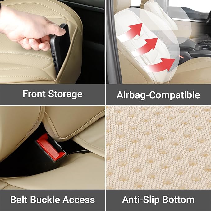 Coverland Custom Fit Car Seat Covers for Car Compatible with [1999-2003 Toyota Solara Convertible] Premium Water Resistant Leather Non-Slip Interior Protector [Full Set Beige - Size Chart X79]