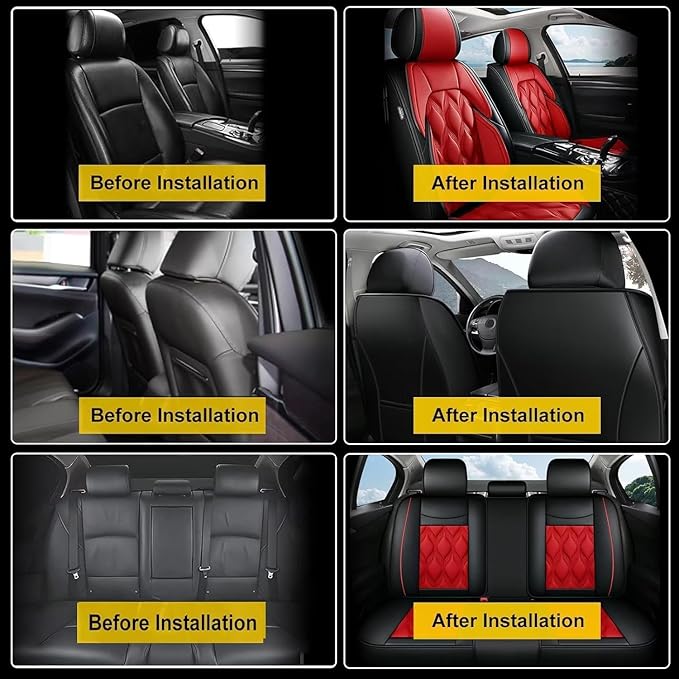 AOMSAZTO Car Seat Covers Full Set Fit for Honda Accord 2003-2017 Waterproof Faux Leather Car Seat Cushions Automotive 5 Seat Covers Set（Black&Red）