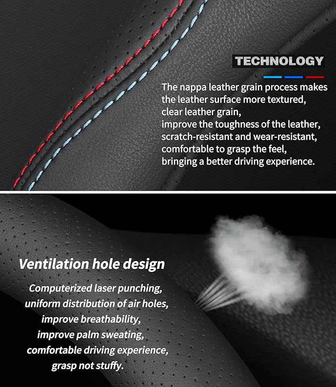 Custom-Fit for Buick Steering Wheel Cover, Premium Leather Car Steering Wheel Cover with Logo, Non-Slip, Breathable (C-Style,for Buick)