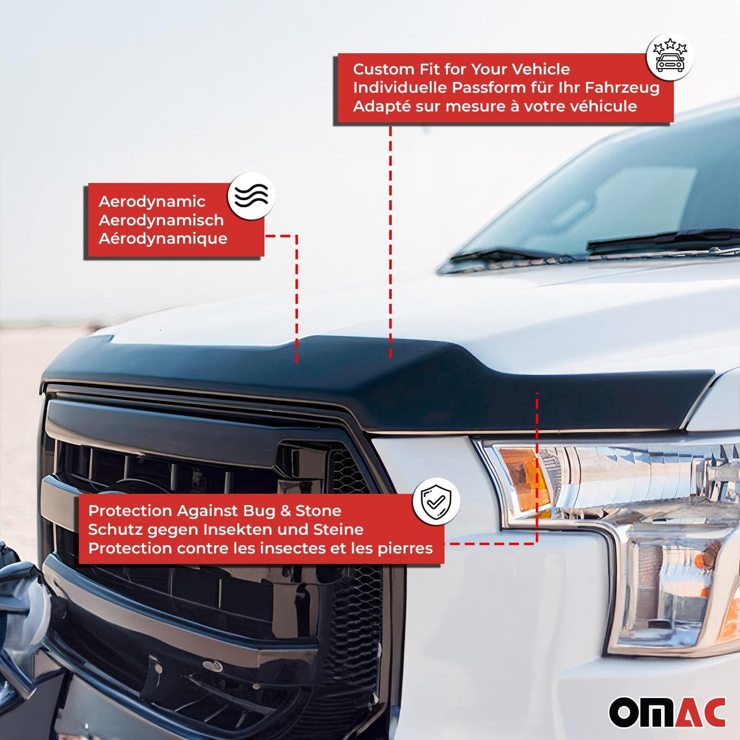 OMAC Front Bug Shield Hood Deflector for Mercedes Metris 2016-2024 Acrylic Smoke