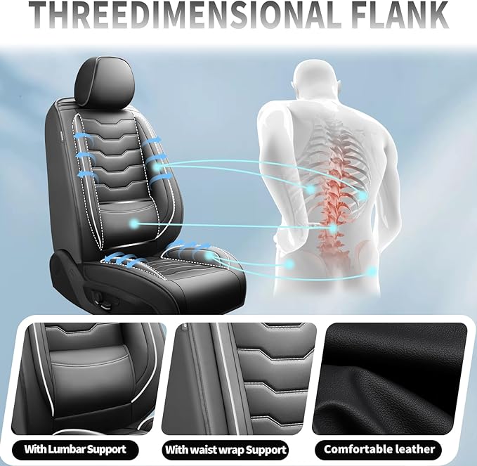 Fit Tucson Car Seat Covers Premium Leather for Hyundai Tucson 2010-2025 2026. Waterproof， Breathable, Scratch-Resistant & All-Weather Seat Cushion Protector (Full Set, White Line Black)