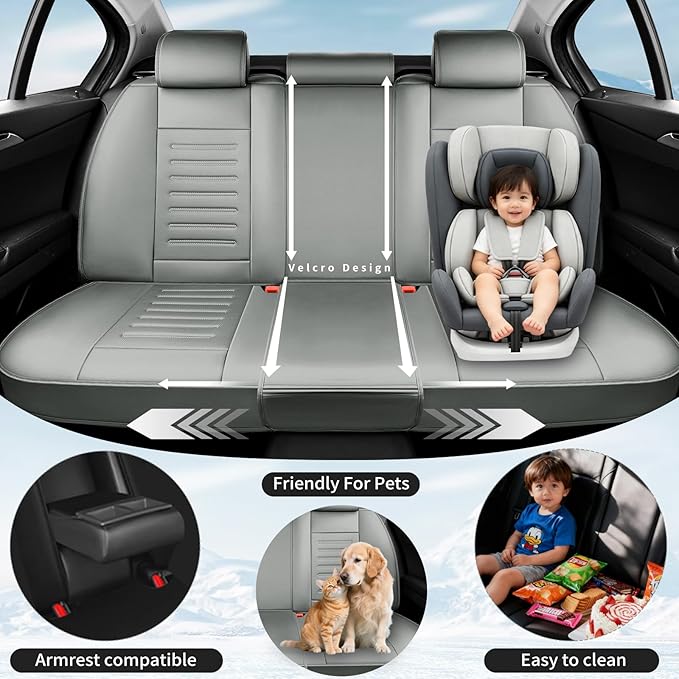 Fit Tucson Premium Leather Car Seat Covers Compatible with Hyundai Tucson 2010-2024 2026, Breathable,Wear Resistant, Airbag Compatible, All-Weather Protection & Full Coverage, 2 Front Seat Gray