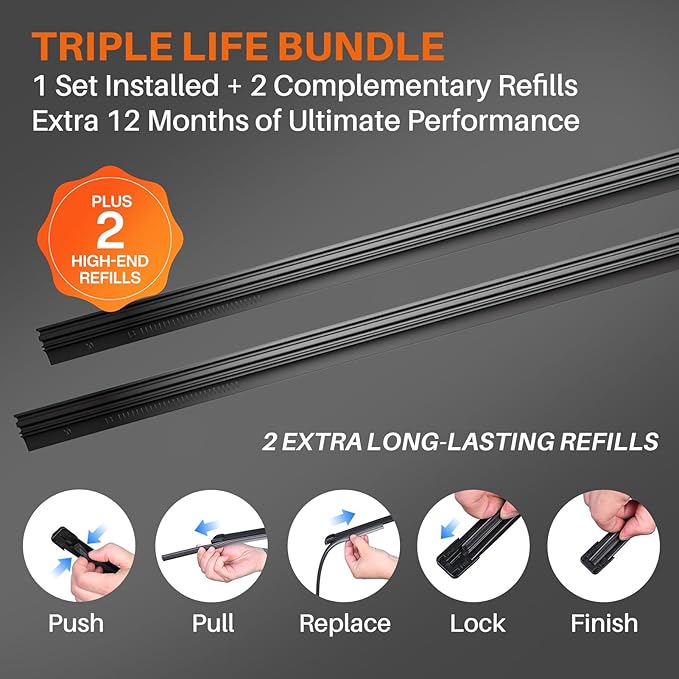 DOG TAIL Water Repellent Silicone Wiper Blades 26" 18" Set with Multiple Adapters and 2 Refills, Automotive Replacement Front Windshield Wiper Blades for My Car with Water Repellency Formula DropClear