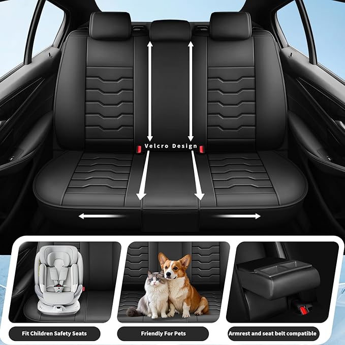 Fit Altima Car Seat Covers Compatible with Nissan Altima 2011-2025 2026 - Premium Leather， Waterproof Breathable， All-Weather Seat Cushion Protecto&Airbag Compatible (2 Front Seat Black)