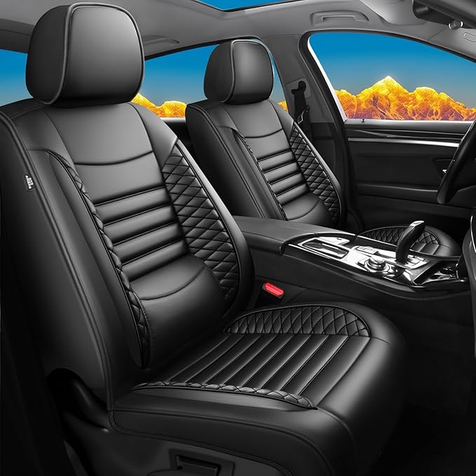 Fit Kona Car Seat Covers for Hyundai Kona 2018-2024 2025 2026 - Upgraded Premium Waterproof & Breathable Leather, Airbag Compatible, All-Weather Seat Cushion Protector (Full Set, Black)