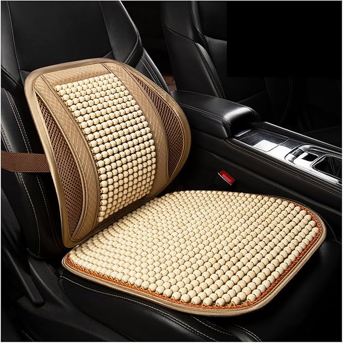 Car Seat Chair Back Cushion for Tesla Model 3 EV Sedan 2025, Wooden Beads Ventilate Mesh Lumbar Brace Strong Durable Relieve Fatigue Summer Interior Accessories,C-Seat pad