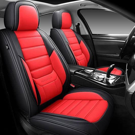 Front Car Seat Covers, Leather Car Seat Covers, Fit for Most Cars SUV and Most Sedan Red