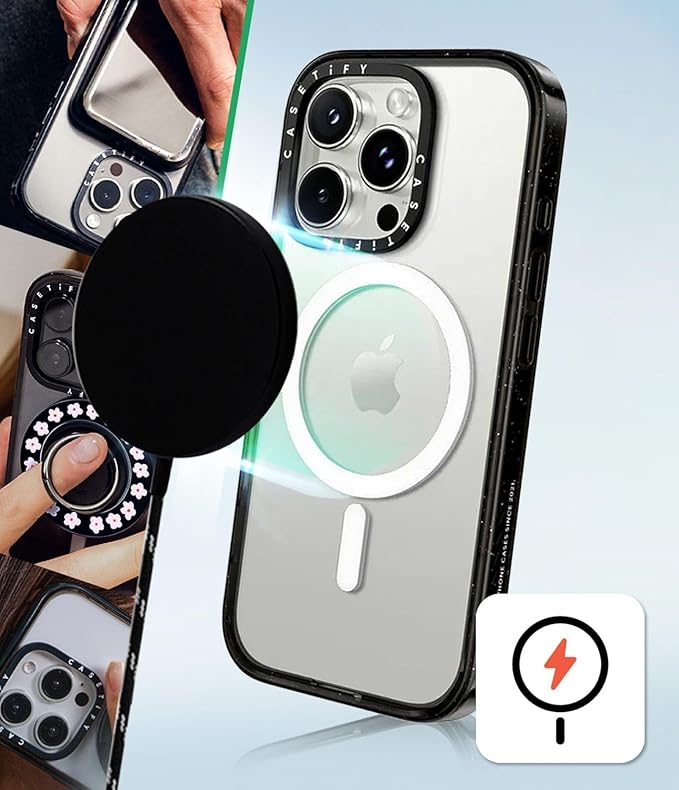 CASETiFY Impact Case for iPhone 15 Plus [8.2ft 4X Military Grade Drop Protection/Compatible with Magsafe] - in The Tulips - Clear Black