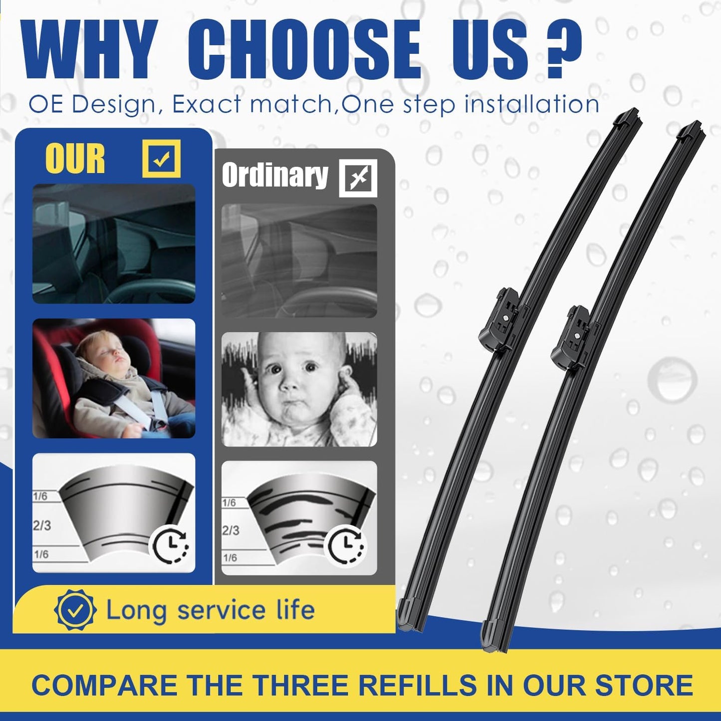 Wipers Factory Replacement for MBZ W207 W212 E350 E400 E550 E63 AMG W204 Class C250 C300 C350 C63 AMG W218 C218 CLS550 CLS63 AMG Original Equipment Wiper Blades Set 24"+24"(Set of 2)