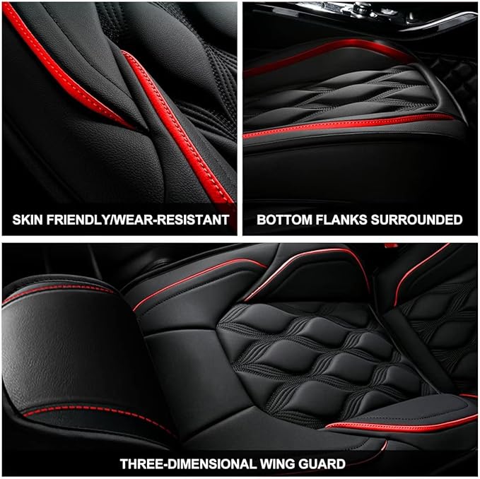 AOMSAZTO Car Seat Covers Full Set Fit for Buick Envision 2016-2026 Waterproof Faux Leather Car Seat Cushions Automotive 5 Seat Covers Set（Black&Redline）
