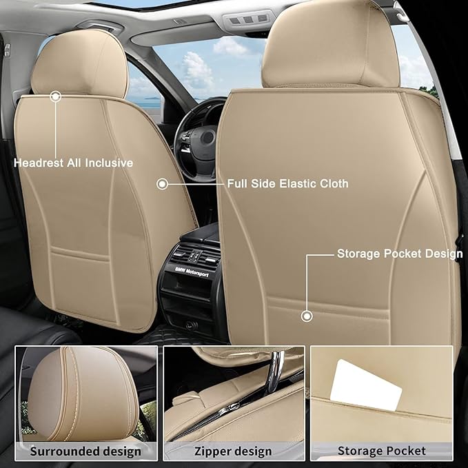 AOMSAZTO Car Seat Covers,Full Set 5 Seats Custom Fit for Toyota Camry 2002-2026,Faux Leather Automotive Cushion Covers Seat Protector,Airbag Compatible Waterproof Beige