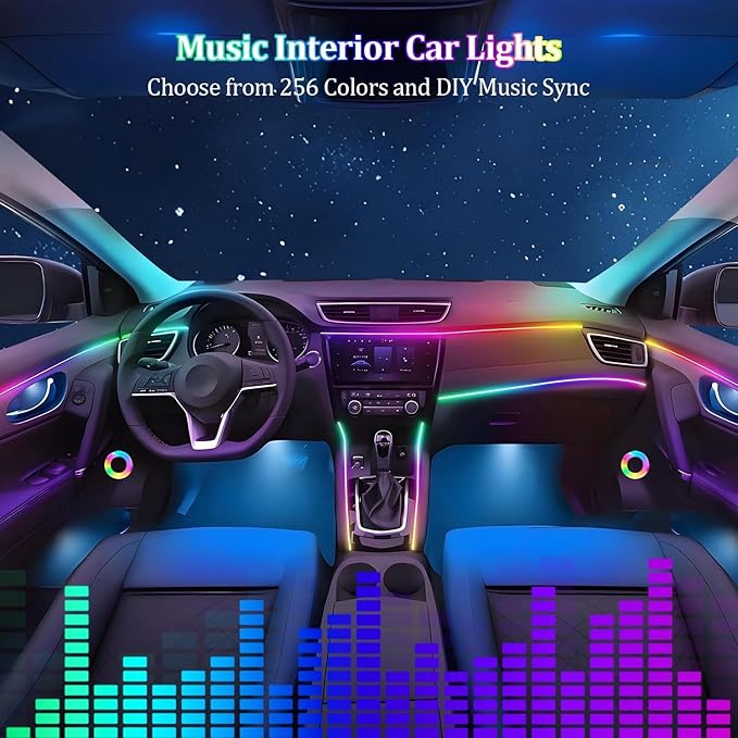 Interior Car LED Strip Lights,Acrylic LED Lights for Car with Dynamic Dreamcolor Chasing,235 inches 8 in 1 RGB Neon Strip Fiber Optic Ambient Lighting Kits with Remote APP, for Inside car Decorations