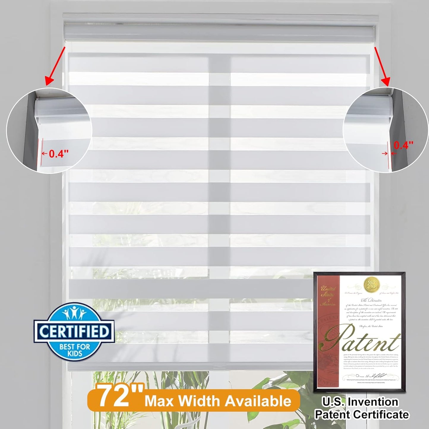 Persilux Cordless Zebra Blinds for Windows (55" W X 64" H, White) Free-Stop Windows Shades Dual Layer Light Control for Day and Night, Light Filtering Sheer Shades for Home, Easy to Install