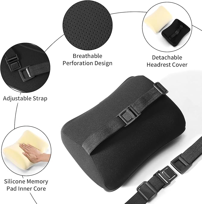 Car Headrest Pillow, Soft Memory Foam Car Neck Pillow with Adjustable Strap, Removable Breathable Cover for Long Drives & Office (Beige, Pack of 1)